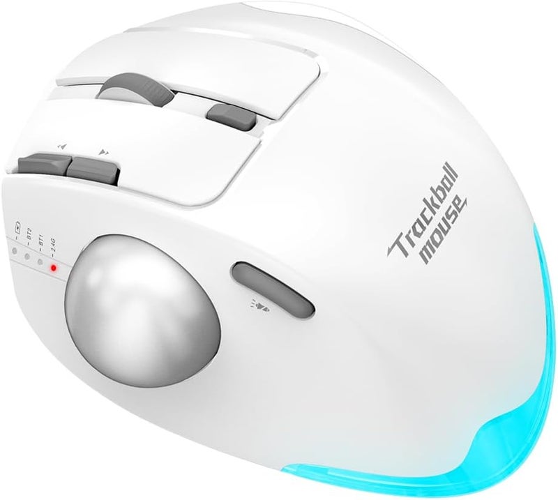 ZELOTES Wireless Trackball Mouse,Bluetooth Mouse,Rechargeable,4800 DPI, 2-in-1(BT 5.0/3.0+2.4GHz USB Receiver), 8 Buttons,Ergonomic Design,LED Lighting,for Laptop, PC, Pad,White - Image 1